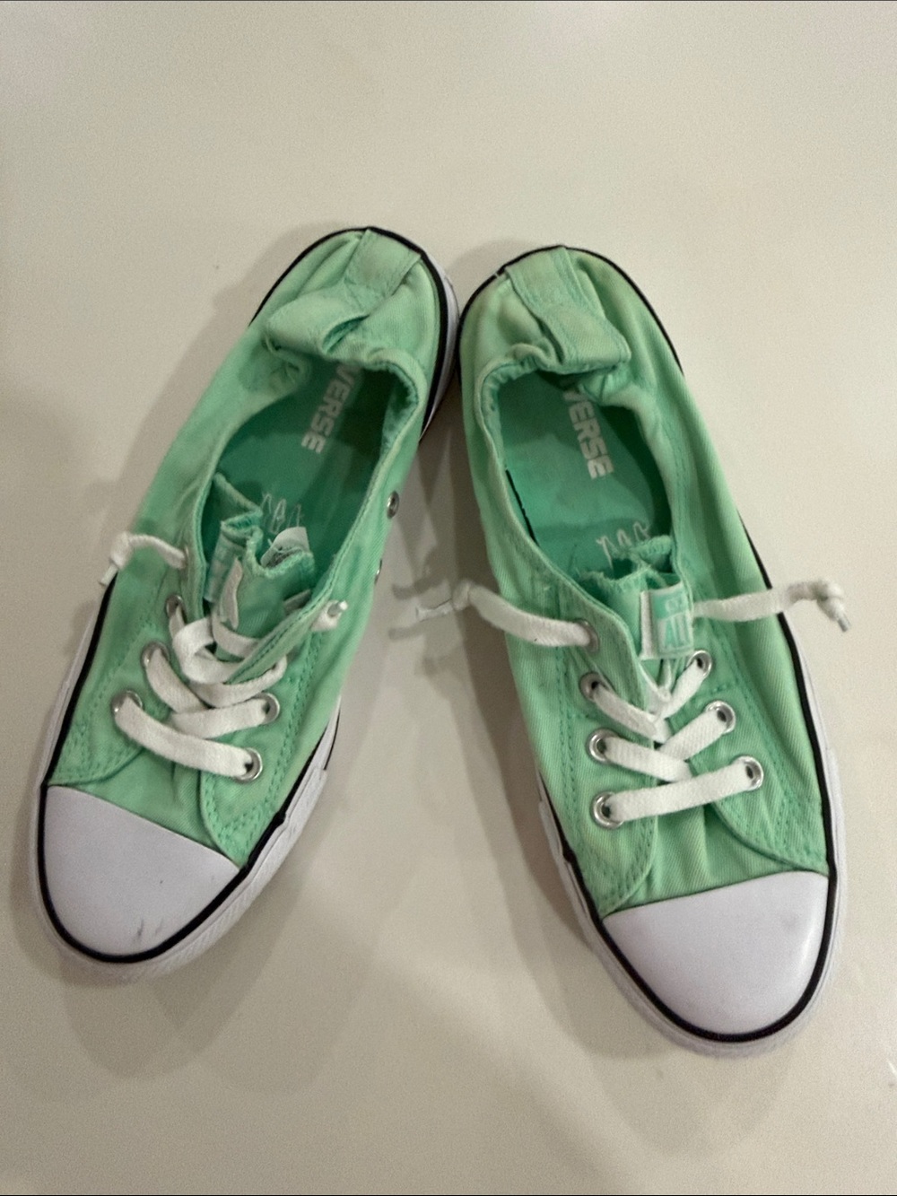 Converse Low Top Canvas Sneakers in Mint Green with White Accents - Picture 3 of 7